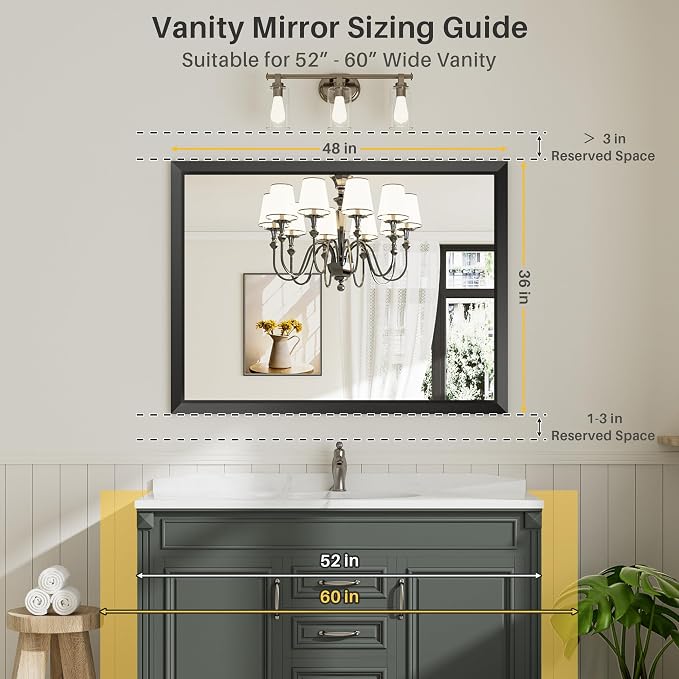 Briivue 48x36 Inch Black Bathroom Mirror - Image 2