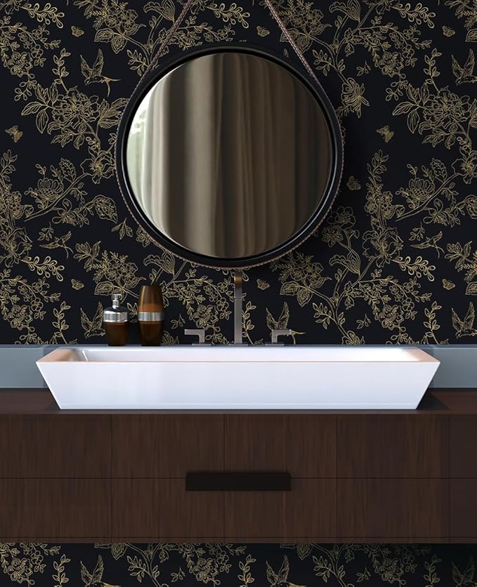 Froluya Black and Gold Wallpaper Peel and Stick Wallpaper 17.7"x118.1" Vintage - Image 6