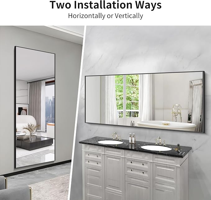 KOCUUY 72x30 Inch Large Black Wall Mounted Mirror, Aluminum Framed Decorative - Image 8