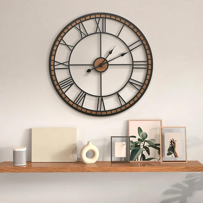 Micasso Large Farmhouse Wall Clock: 24 inch Modern Metal Black - Image 6