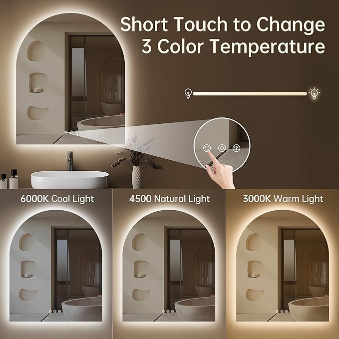 Arched Backlit Mirror Bathroom 30"x36"- Frameless LED Bathroom Mirror - Image 4
