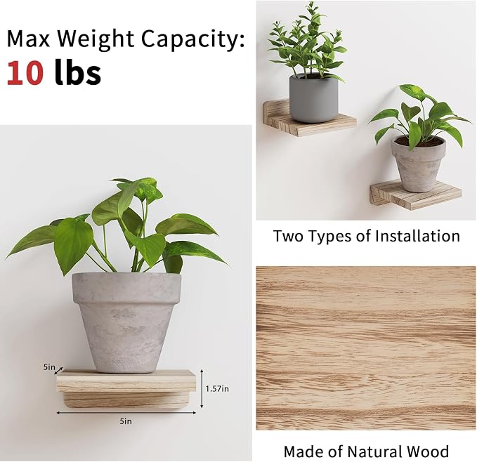 Fixwal Floating Shelves for Wall, Rustic Wood Small Wall Mounted Shelves for - Image 4