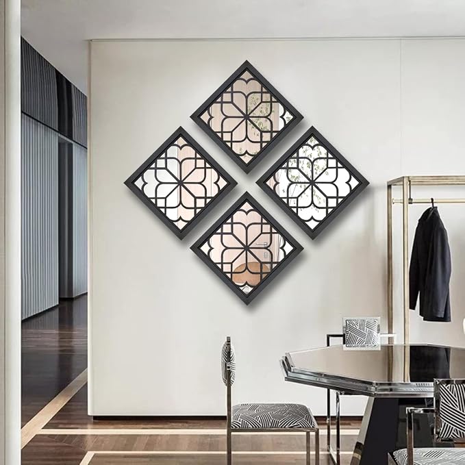 Wocred Set of 4 Mirrors Square Wall Mirror, Gorgeous Rustic Farmhouse Accent - Image 4