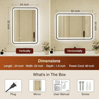 24x32 Inch Black Framed LED Bathroom Mirror - Image 2