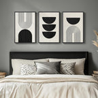 Framed Boho Black and White Abstract Wall Art, 3 Piece Modern Beige Canvas - Image 5