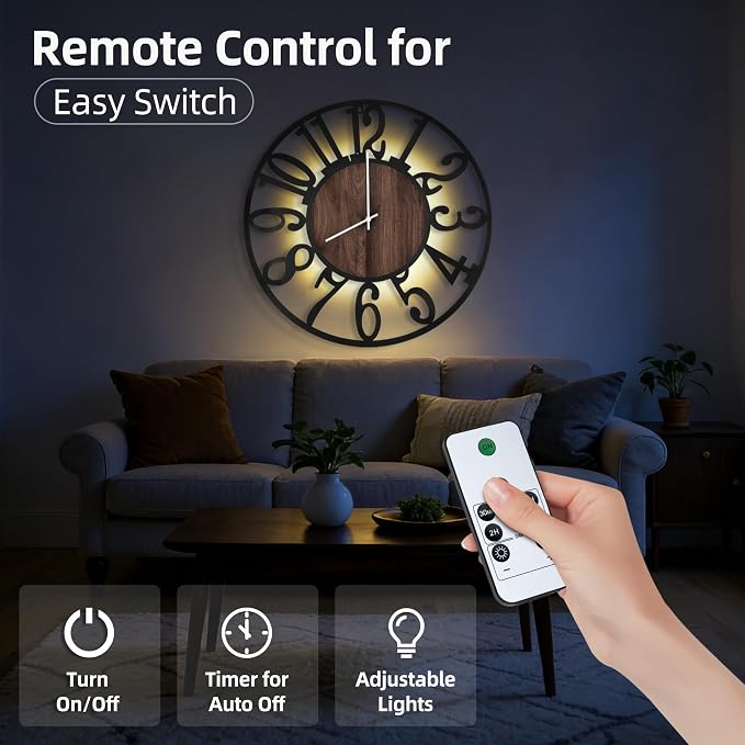 32'' Large Wall Clock with Adjustable Night Light, Glow in The Dark Decorative - Image 2