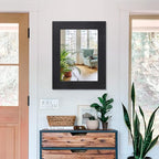 Black Vintage Rustic Wood Framed Wall Mirror Farmhouse Rectanglular Antique - Image 3