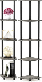 Furinno TURN-N-TUBE Corner Shelf Set of 2, 5-Tier Corner Bookshelf, Open by Furinno-FitsYourSpaceFitsYourBudget