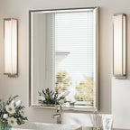 Brushed Nickel Bathroom Mirror, 22x30 Inch Beveled Framed Bathroom Mirror by QUEENFUN