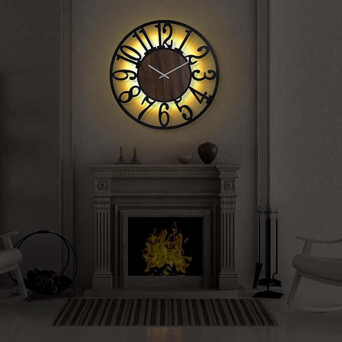 LEIKE Large Wall Clock 32'' Lighted Rustic Wood Clock - Image 8