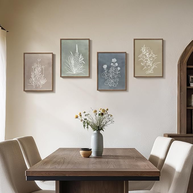 Framed Boho Botanical Wall Art for Living Room, 4 Piece Rustic Floral Canvas - Image 3