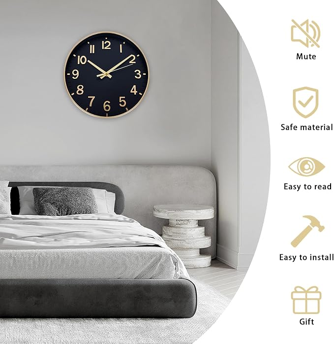 HZDHCLH Wall Clocks Battery Operated, Wall Clock Black Gold, 8 inch Wall Clock - Image 4