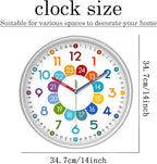 XFM Colorful Kids Wall Clock for Bedroom 14 Inch Round Learning Clock - Image 6