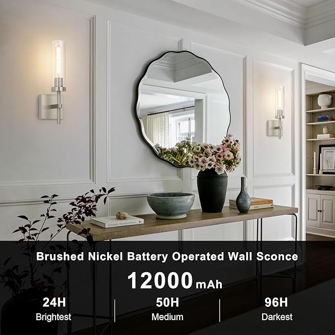 SANTOSTOCK Brushed Nickel Battery Operated Wall Sconces - Image 3