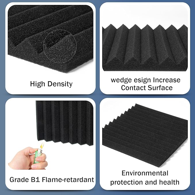 50 Pack Acoustic Foam Panels 1" X 12" X 12" Wedge Soundproof Studio Foam - Image 3