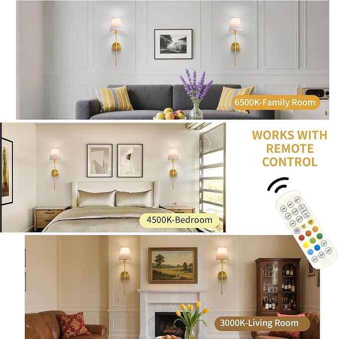 Battery Operated Wall Sconce Set of 2, Cordless Wall Lamps - Image 3