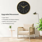 Foxtop Black Gold Wall Clock 12 Inch Silent Non-Ticking Battery Operated Round - Image 3