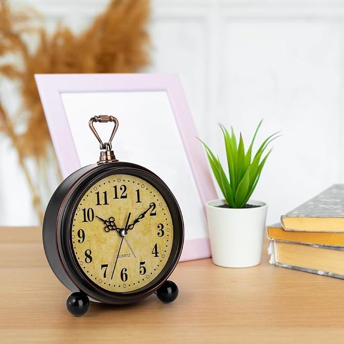 Pumtus 2 Pack Vintage Retro Analog Alarm Clocks, 5.2 Inch Silent Non Ticking - Image 7