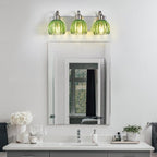 3-Light Vanity Lights with Green Tulip Glass Shade, Brushed Nickel Bathroom - Image 7