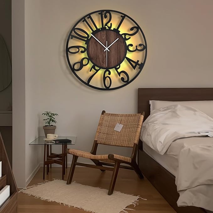 LEIKE Large LED Wall Clocks, Non Ticking, Battery Operated Rustic Round Modern - Image 7
