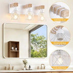 FadimiKoo 3-Light Farmhouse White Bathroom Vanity Light Fixtures, Rustic Wood - Image 3