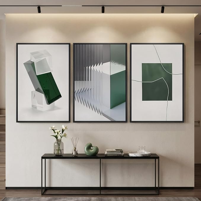 Large Framed Green and White Abstract Wall Art - Image 2