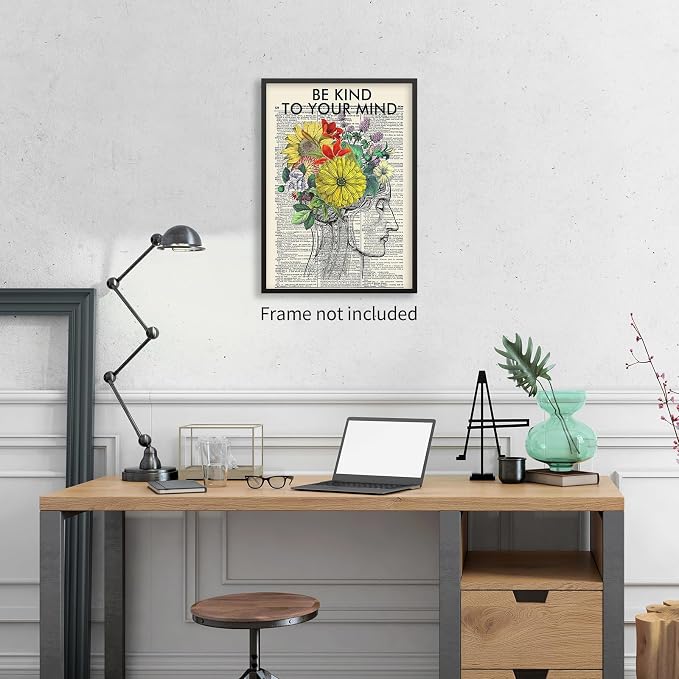 Be Kind To Your Mind Quote Poster Prints Mental Health Canvas Wall Art Vintage - Image 3