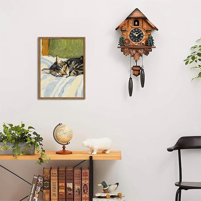 Cute Cat Wall Art, Funny Tabby Cat Sleeping in Bed Wall Decor Painting - Image 7