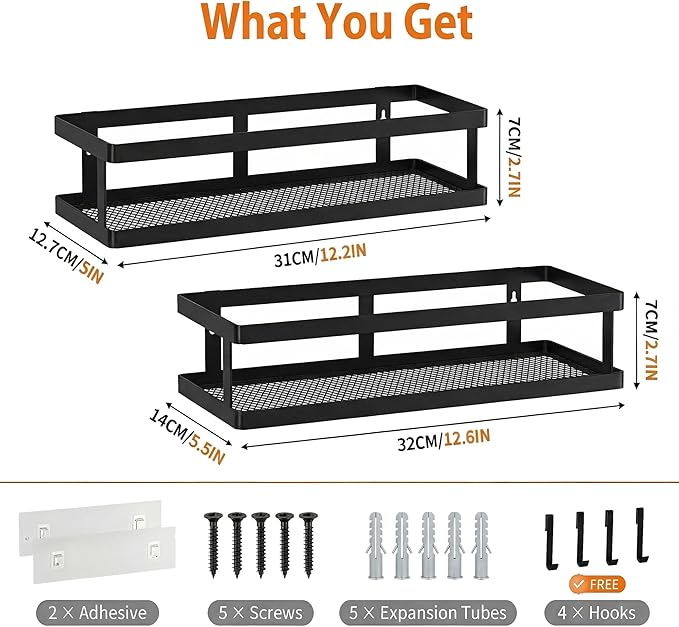 PUSDON 2-Pack Minimalist Shower Caddy Wall Mount, Open Frame Bathroom Shelf - Image 3