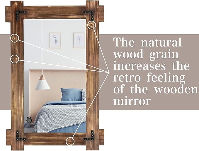 MeMoreCool Rustic Wood Mirror for Bathroom, Farmhouse Wall Mounted Vanity Mirror - Image 7