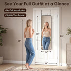 Antok 48"x14" Over the Door Mirror, Full Length Mirror Door Hanging - Image 2