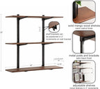Kate and Laurel Atwood Three-Tiered Adjustable Mango Wood Wall Shelf, Walnut - Image 3