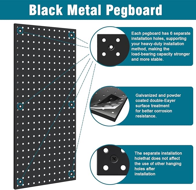 12 Pack 12-Inch X 24-Inch Metal Pegboard Wall Panels, Peg Boards - Image 3