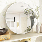 VooBang White Round Bathroom Mirror, 24 inch Circle Wall Mounted Hanging Mirror - Image 6