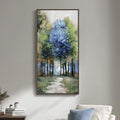Framed Vertical Colorful Forest Living Room Wall Art, Large Tree & Path Picture by Cuspin