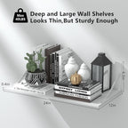 Deep Floating Shelves for Wall Set of 3, 24W x 12 Inch Deep White Floating - Image 3