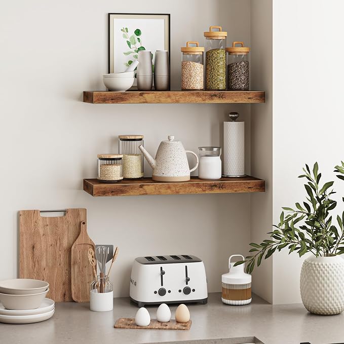 Fixwal Wood Floating Shelves for Wall, Bathroom and Kitchen, Wall Shelves for - Image 5