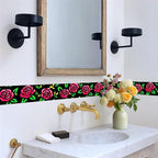 Red Rose Wall Border 196x4 Inch Peel and Stick Floral Wallpaper Border Black - Image 5