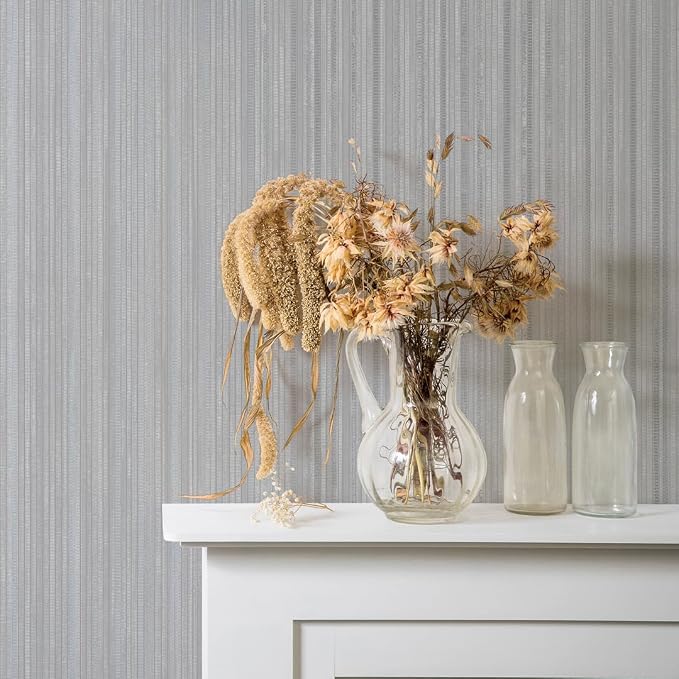 Tempaper Textured Metallic Silver Faux Grasscloth Removable Peel and Stick - Image 2