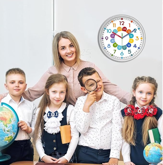 XFM Kids Wall Clock12 Inch Silent Non Ticking Kids Teaching Clocks Battery - Image 3