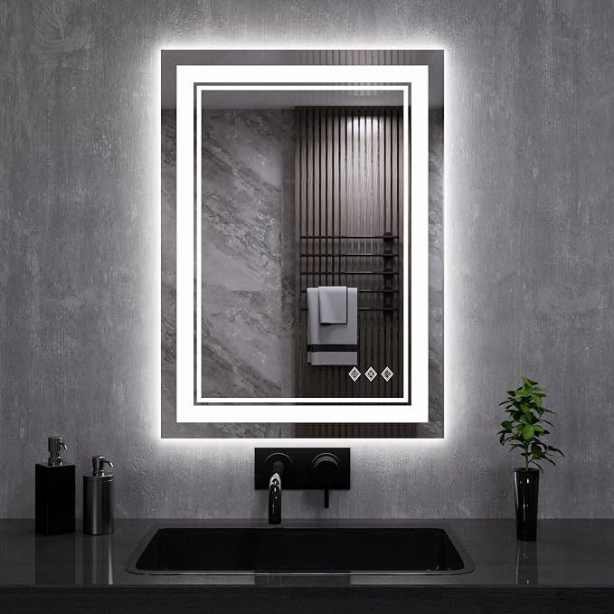 LED Mirror, 20x28 Inch Gradient Front and Backlit LED Bathroom Mirror, 3 Colors by VanPokins-GlobalHighEndLEDBathroomMirrorBrand