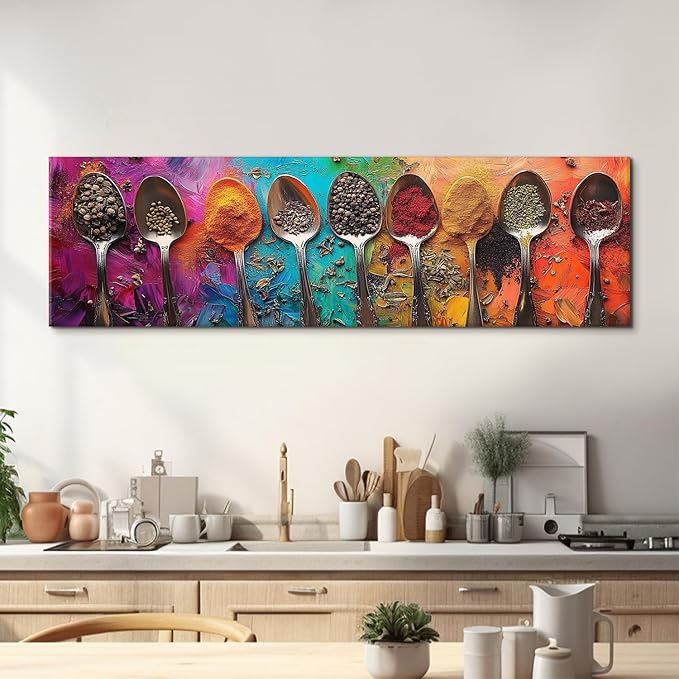 Colorful Spices Seasoning Spoon Canvas Wall Art Kitchen Wall Decor Large - Image 3