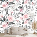 Grey Leaf Pink Flowers Mural Bedroom Floral Wallpaper Room Decor Living Room tv by WXHFM