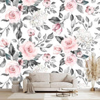 Grey Leaf Pink Flowers Mural Bedroom Floral Wallpaper Room Decor Living Room tv by WXHFM