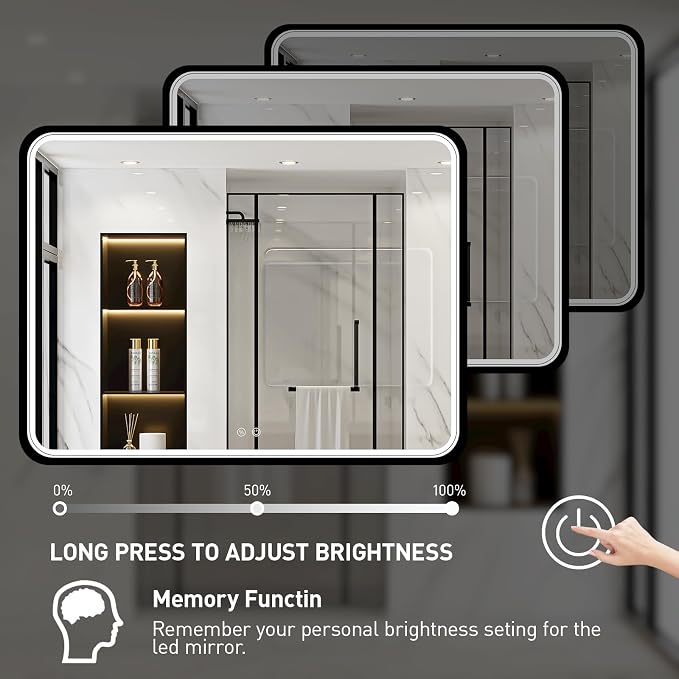 43X36 Inch Black LED Bathroom Mirror - Image 4