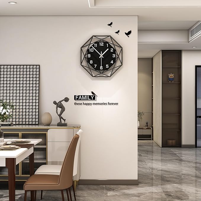Modern Wall Clocks for Living Room Decor 12in Black Wall Clock Silent - Image 3