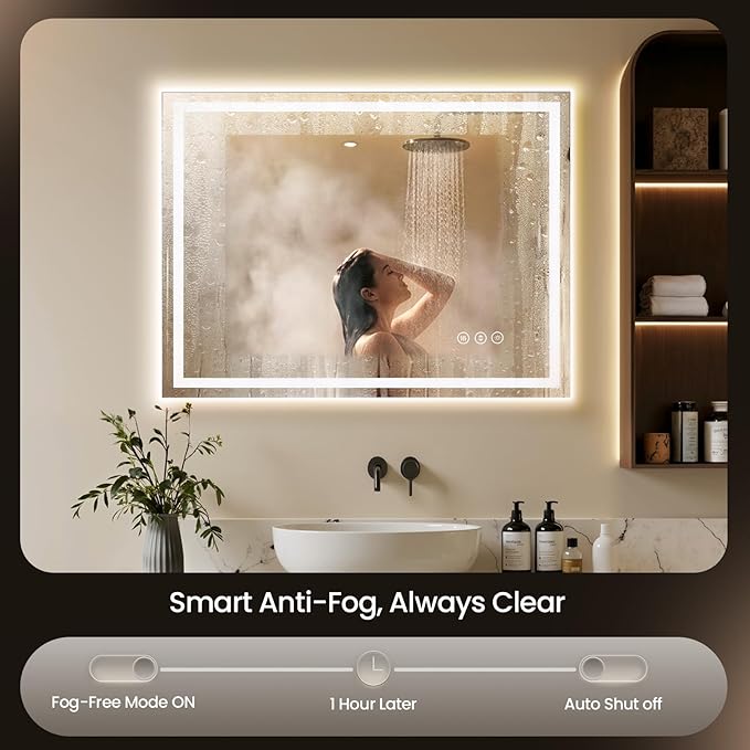 48X24 LED Bathroom Mirror with Lights, Backlit + Front Lit, Lighted Bathroom - Image 2