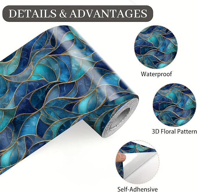 Blue Geometric Mosaic Wallpaper Border 196x4 Inch Peel and Stick Wall Border - Image 9