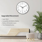 Foxtop Black Wall Clock 12 Inch Silent Non Ticking Quartz Battery Operated - Image 3