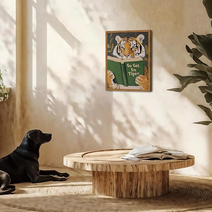 Framed Funny Tiger Wall Art, Motivational Animal Reading Wall Decor Paintings - Image 4
